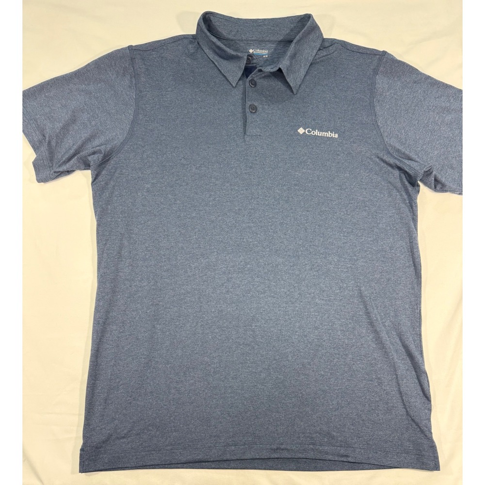 Columbia Mens Blue Heathered Short Sleeve Performance Polo Shirt XO3614 Size M